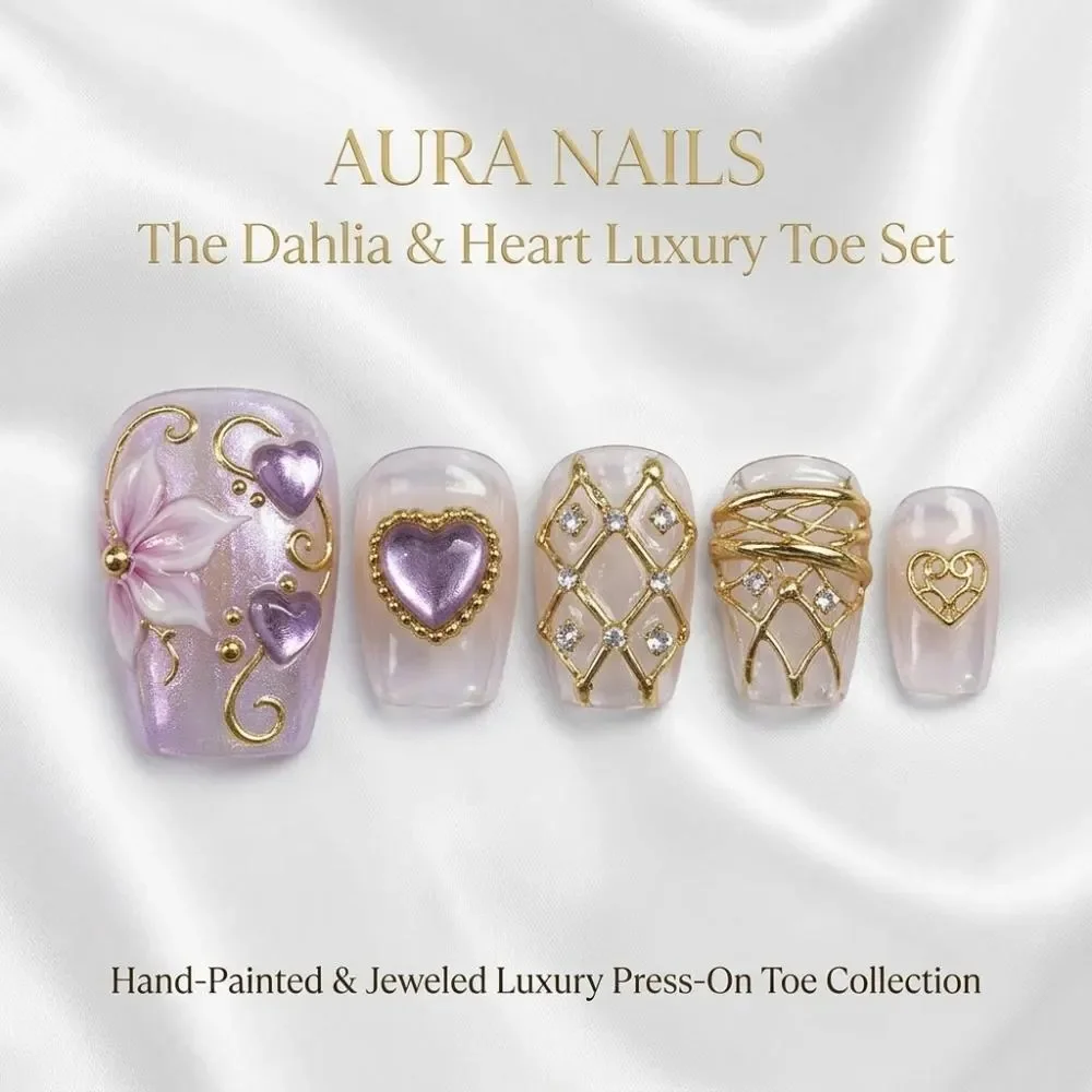 purple baroque nails, 3D false toenails, press on nails, custom press on nails, fake nails, Nails Art, stained glass nails, gold press on nails, 3d press on nails, luxury press on nails, handmade press on nails