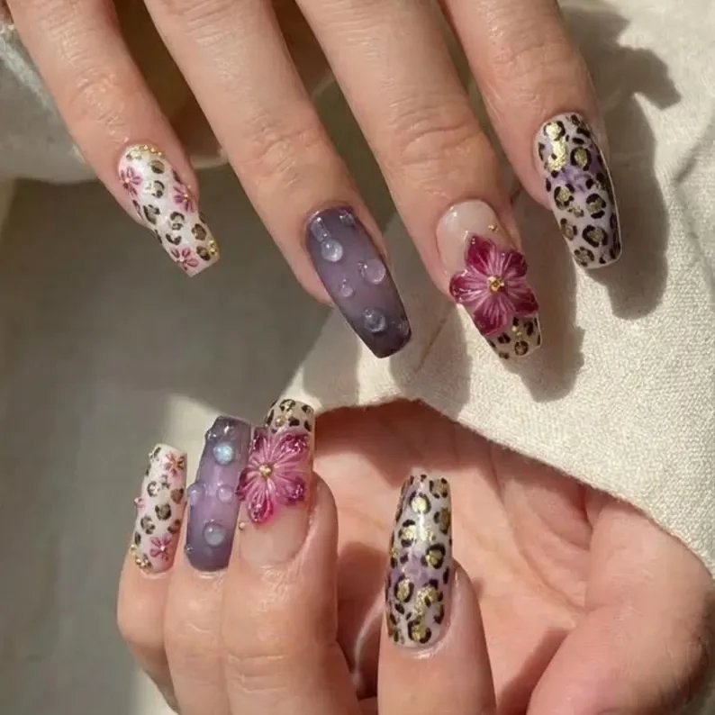 rhinestone gem nails, jelly bubble texture, press on nails, custom press on nails, fake nails, Nails Art, stained glass nails, gold press on nails, 3d press on nails, luxury press on nails, handmade press on nails