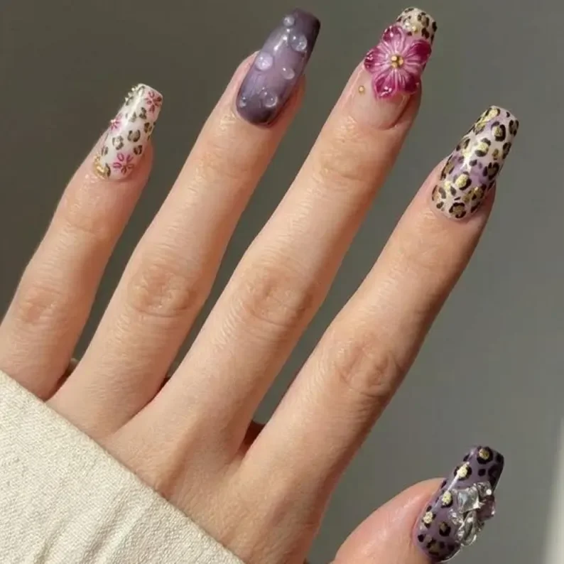 rhinestone gem nails, jelly bubble texture, press on nails, custom press on nails, fake nails, Nails Art, stained glass nails, gold press on nails, 3d press on nails, luxury press on nails, handmade press on nails