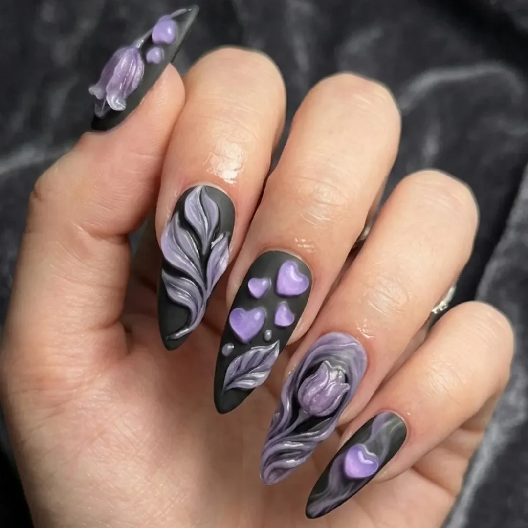 Matte Black, Gothic Art, press on nails, custom press on nails, fake nails, Nails Art, stained glass nails, gold press on nails, 3d press on nails, luxury press on nails, handmade press on nails