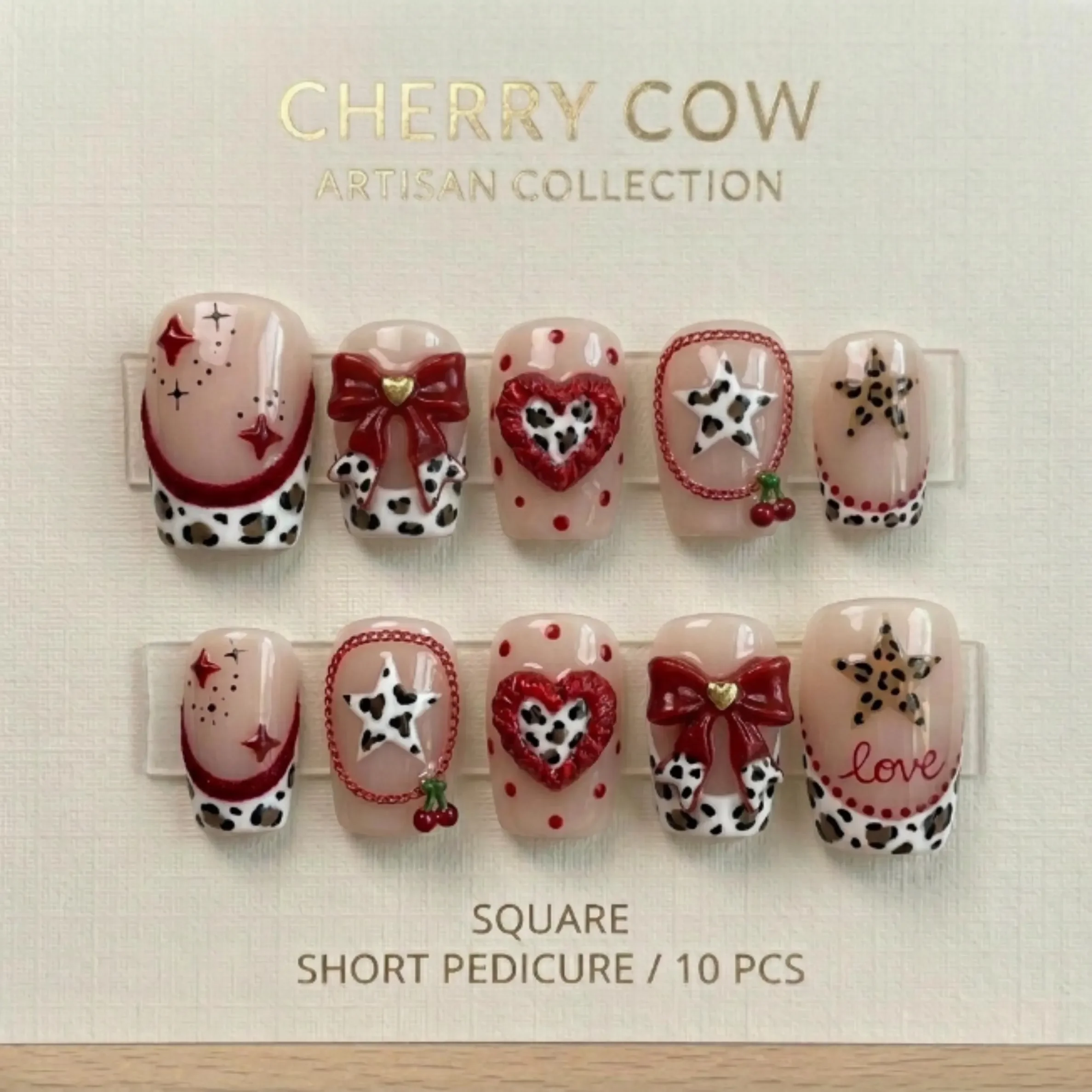 3D red bow, cow print, press on nails, custom press on nails, fake nails, Nails Art, stained glass nails, gold press on nails, 3d press on nails, luxury press on nails, handmade press on nails
