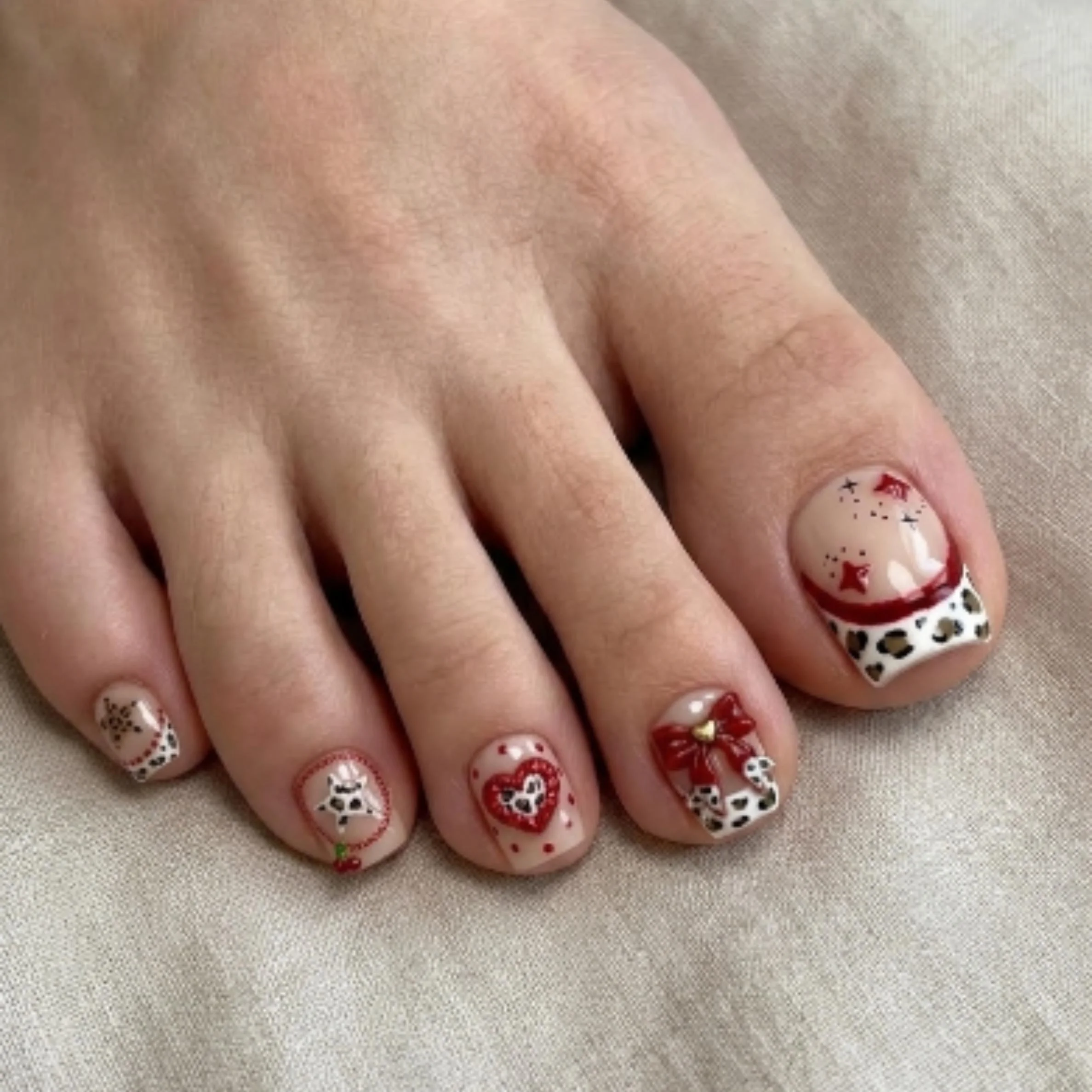 red bow, coastal pedicure, press on nails, custom press on nails, fake nails, Nails Art, stained glass nails, gold press on nails, 3d press on nails, luxury press on nails, handmade press on nails