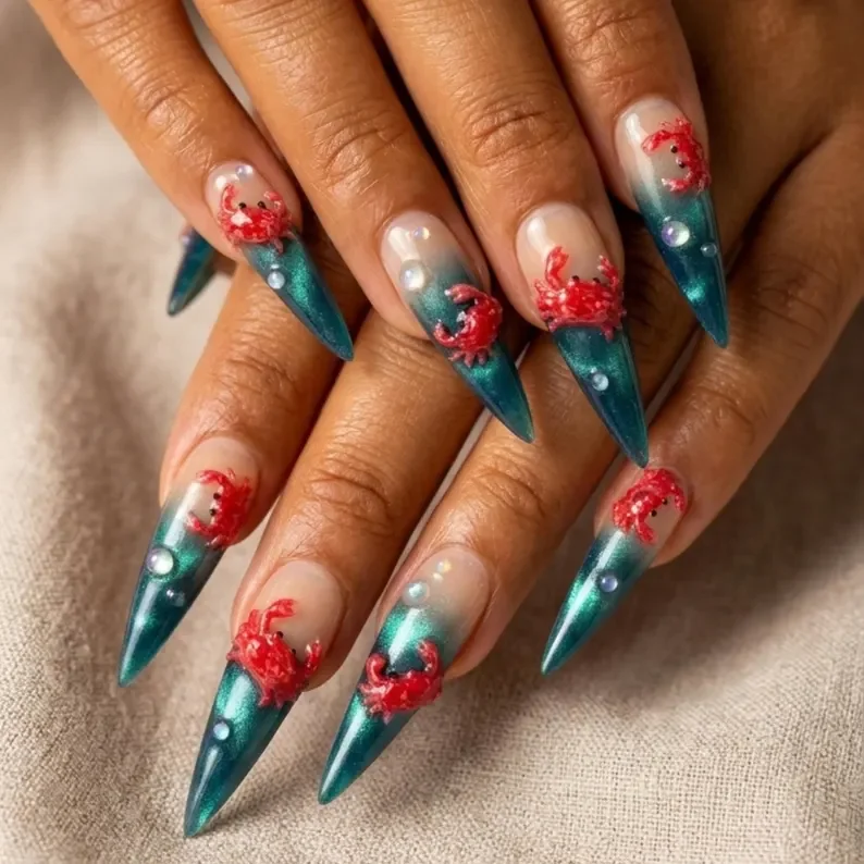 Mermaidcore Nail Art, Ombre Nail Art, press on nails, custom press on nails, fake nails, Nails Art, stained glass nails, gold press on nails, 3d press on nails, luxury press on nails, handmade press on nails