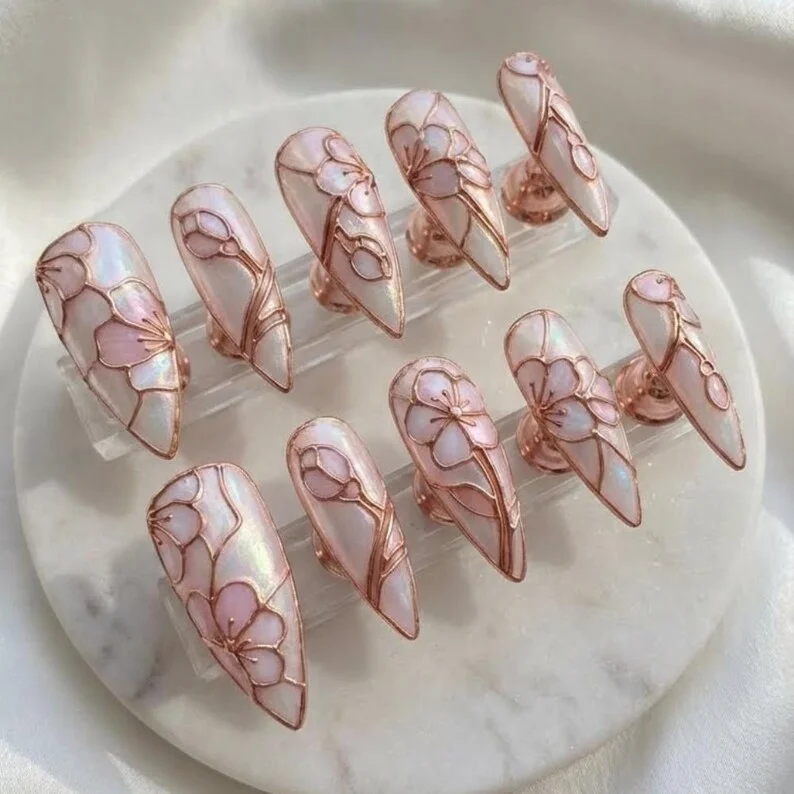 stained glass nails, press on nails, custom press on nails, fake nails, Nails Art, gold press on nails, 3d press on nails, luxury press on nails, handmade press on nails