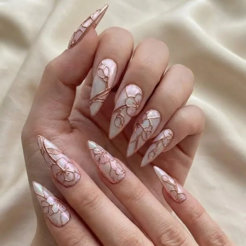 3D relief nails, rose gold nails, press on nails, custom press on nails, fake nails, Nails Art, stained glass nails, gold press on nails, 3d press on nails, luxury press on nails, handmade press on nails