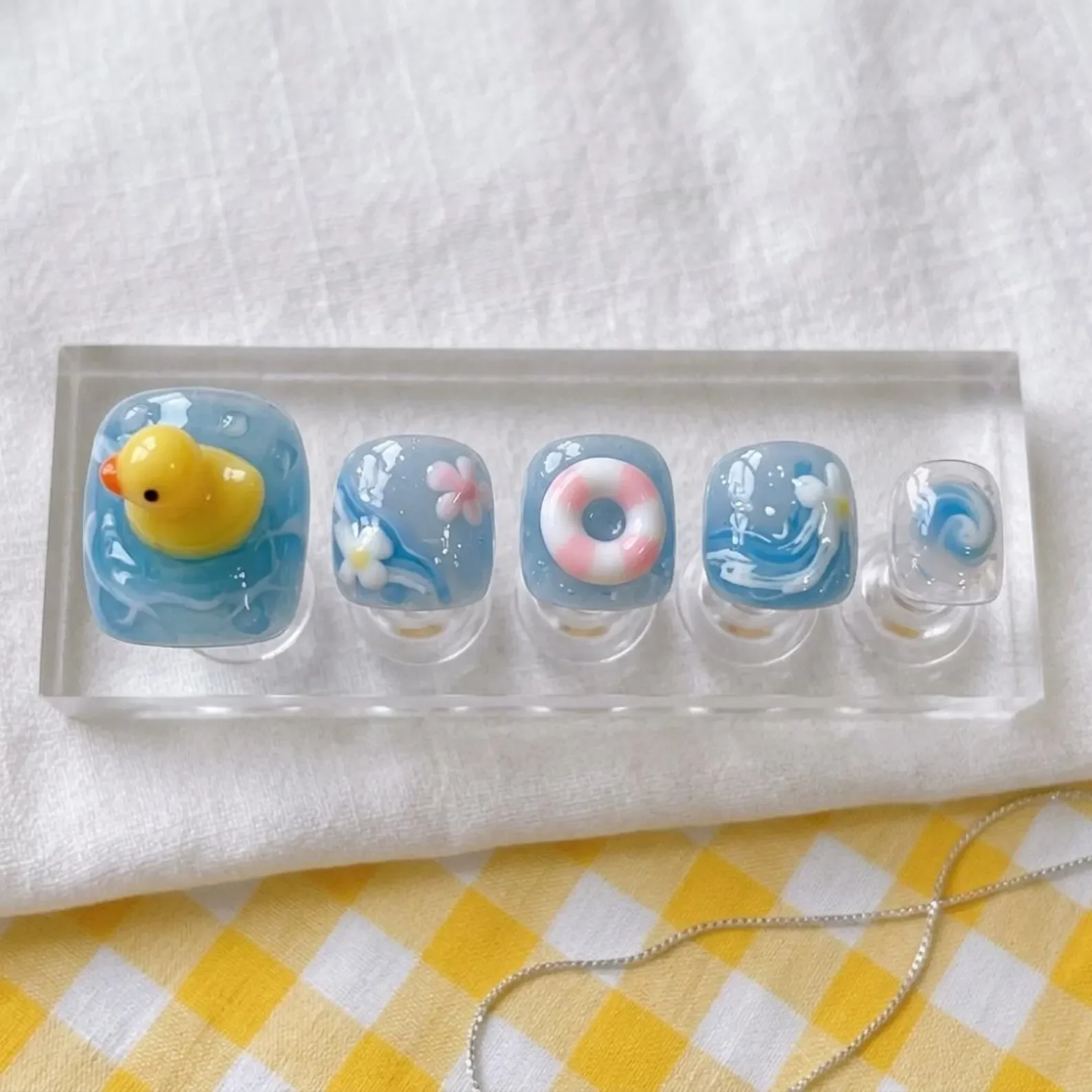 pool party pedicure, summer pedicure, press on nails, custom press on nails, fake nails, Nails Art, stained glass nails, gold press on nails, 3d press on nails, luxury press on nails, handmade press on nails