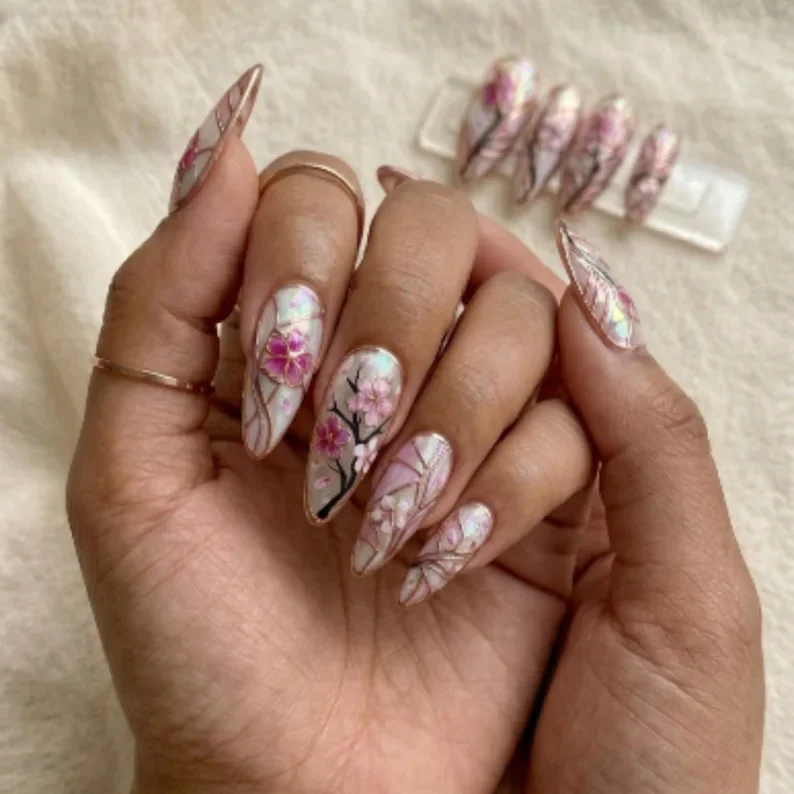 press on nails, iridescent pink, custom press on nails, fake nails, Nails Art, stained glass nails, gold press on nails, 3d press on nails, luxury press on nails, handmade press on nails