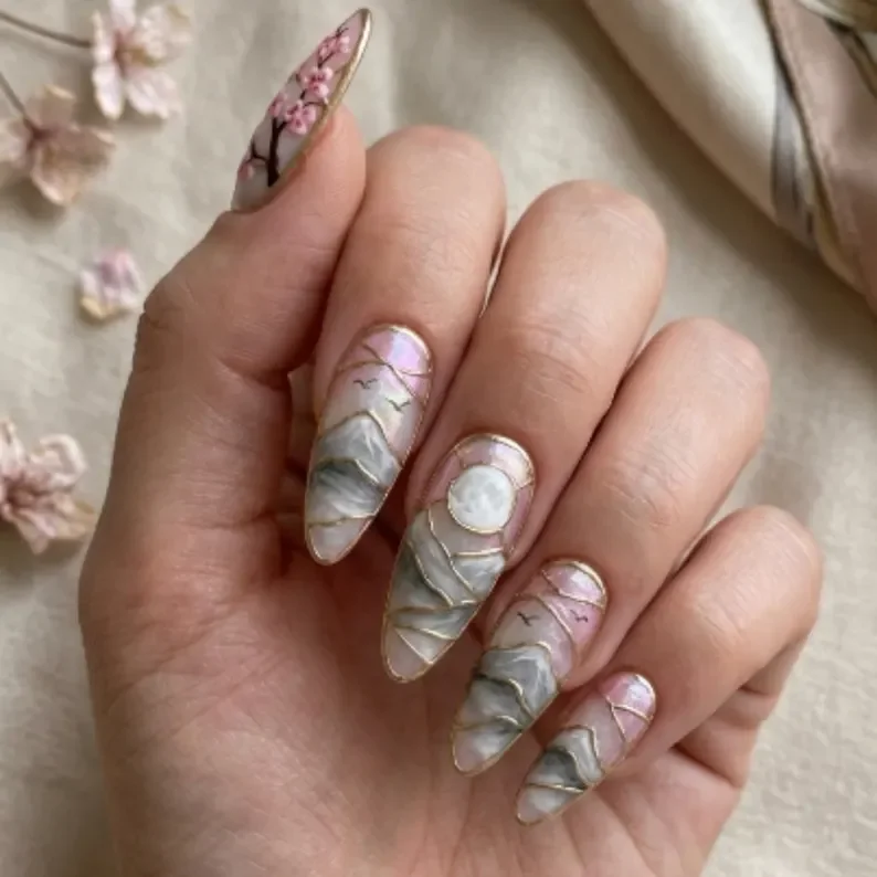 3D nail design, Iridescent iridescent nails, press on nails, custom press on nails, fake nails, Nails Art, stained glass nails, gold press on nails, 3d press on nails, luxury press on nails, handmade press on nails