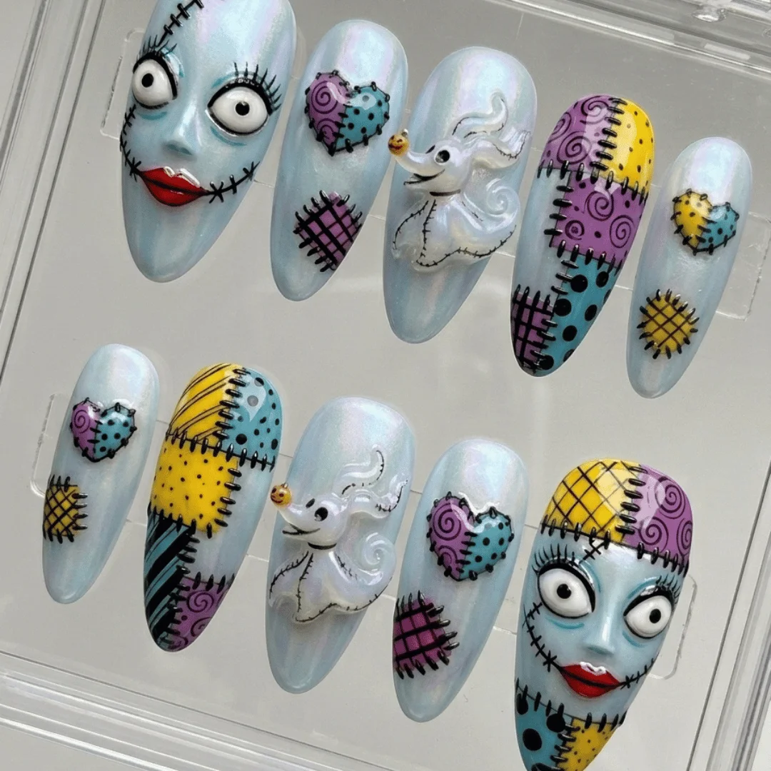 3D Sally nails, Zero press on, press on nails, custom press on nails, fake nails, Nails Art, stained glass nails, gold press on nails, 3d press on nails, luxury press on nails, handmade press on nails