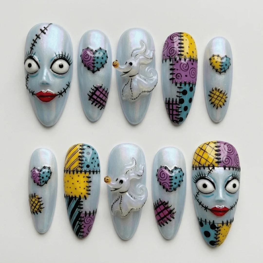 Iridescent pearl, Character nail art, press on nails, custom press on nails, fake nails, Nails Art, stained glass nails, gold press on nails, 3d press on nails, luxury press on nails, handmade press on nails