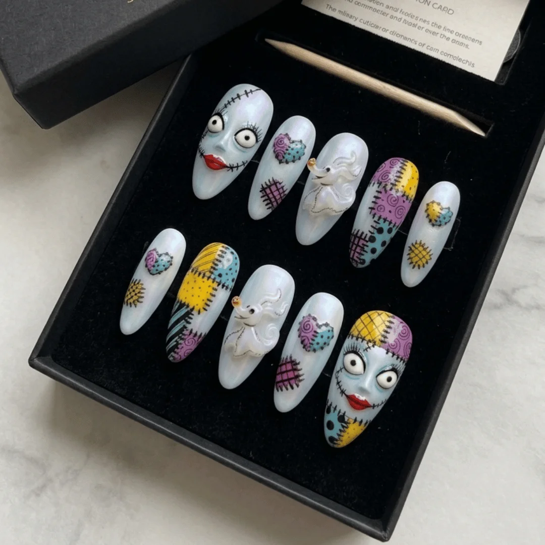 3D Sally nails, Zero press on, press on nails, custom press on nails, fake nails, Nails Art, stained glass nails, gold press on nails, 3d press on nails, luxury press on nails, handmade press on nails