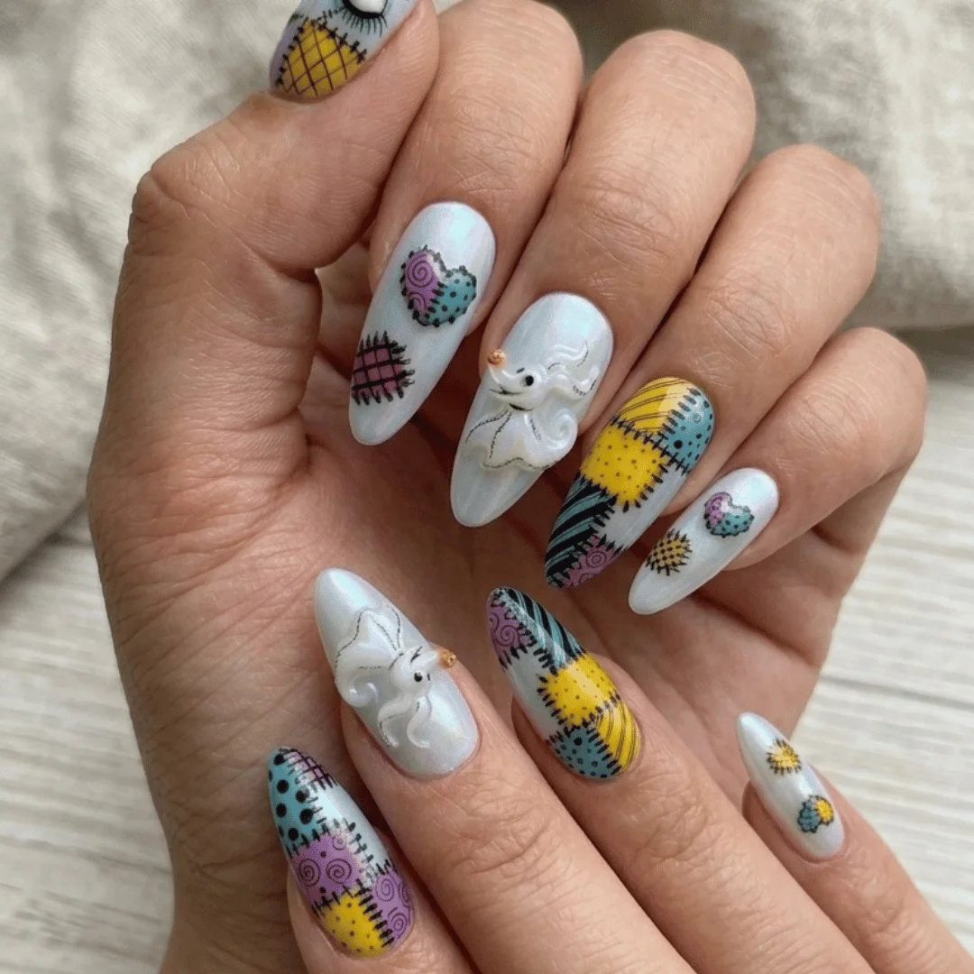 Patchwork Halloween, Spooky false nails, press on nails, custom press on nails, fake nails, Nails Art, stained glass nails, gold press on nails, 3d press on nails, luxury press on nails, handmade press on nails