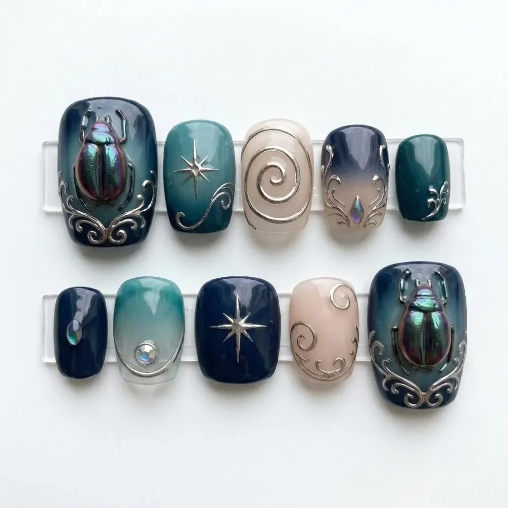 3D Scarab Beetle, Press On Toes, press on nails, custom press on nails, fake nails, Nails Art, stained glass nails, gold press on nails, 3d press on nails, luxury press on nails, handmade press on nails