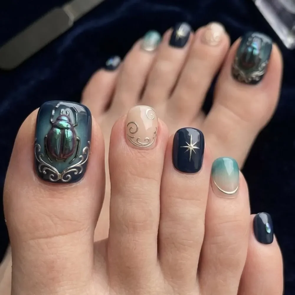 Mystical Teal Aura, Celestial Star Nails, press on nails, custom press on nails, fake nails, Nails Art, stained glass nails, gold press on nails, 3d press on nails, luxury press on nails, handmade press on nails