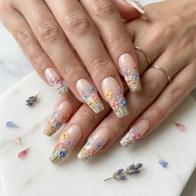 press on nail set, wildflower nail art, press on nails, custom press on nails, fake nails, Nails Art, stained glass nails, gold press on nails, 3d press on nails, luxury press on nails, handmade press on nails