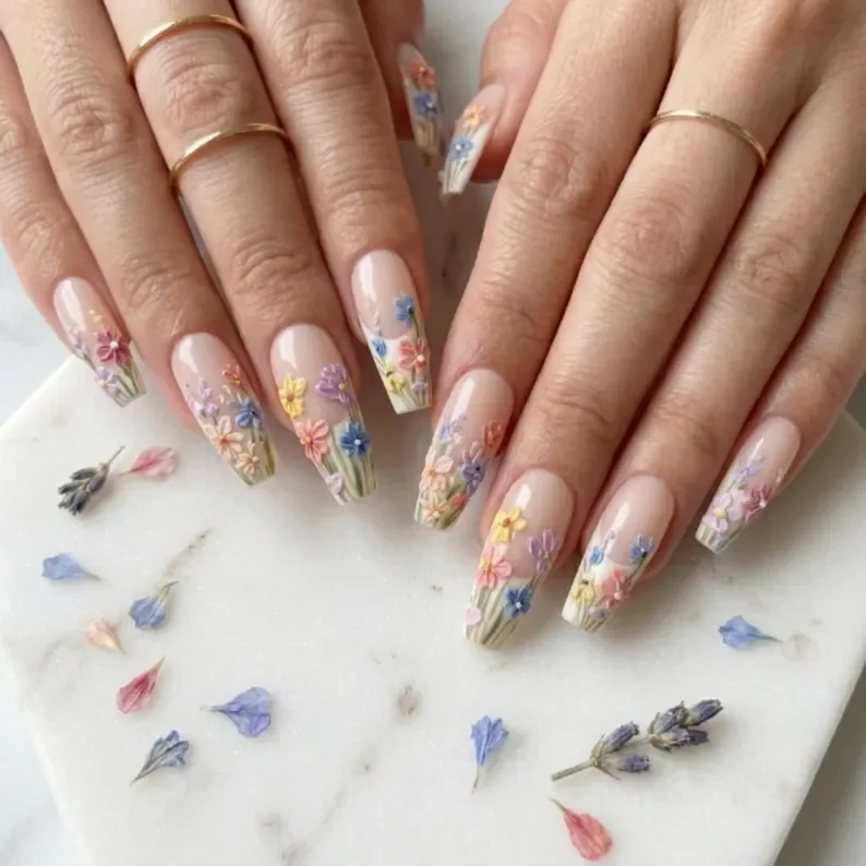 sculpted french tips, 3D floral nails, press on nails, custom press on nails, fake nails, Nails Art, stained glass nails, gold press on nails, 3d press on nails, luxury press on nails, handmade press on nails