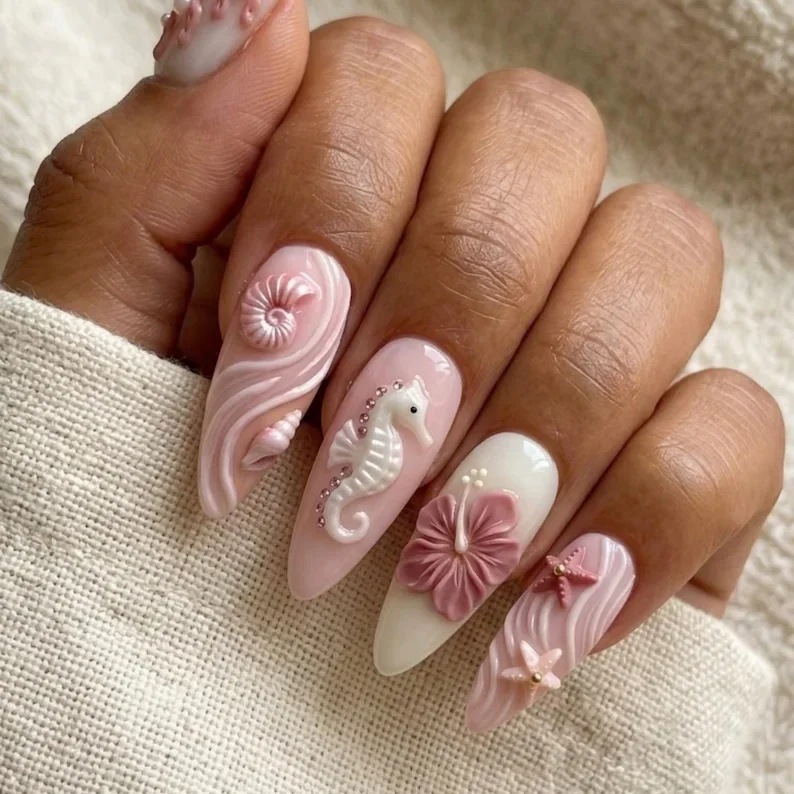 tropical nail art, press on nails, custom press on nails, fake nails, Nails Art, stained glass nails, gold press on nails, 3d press on nails, luxury press on nails, handmade press on nails