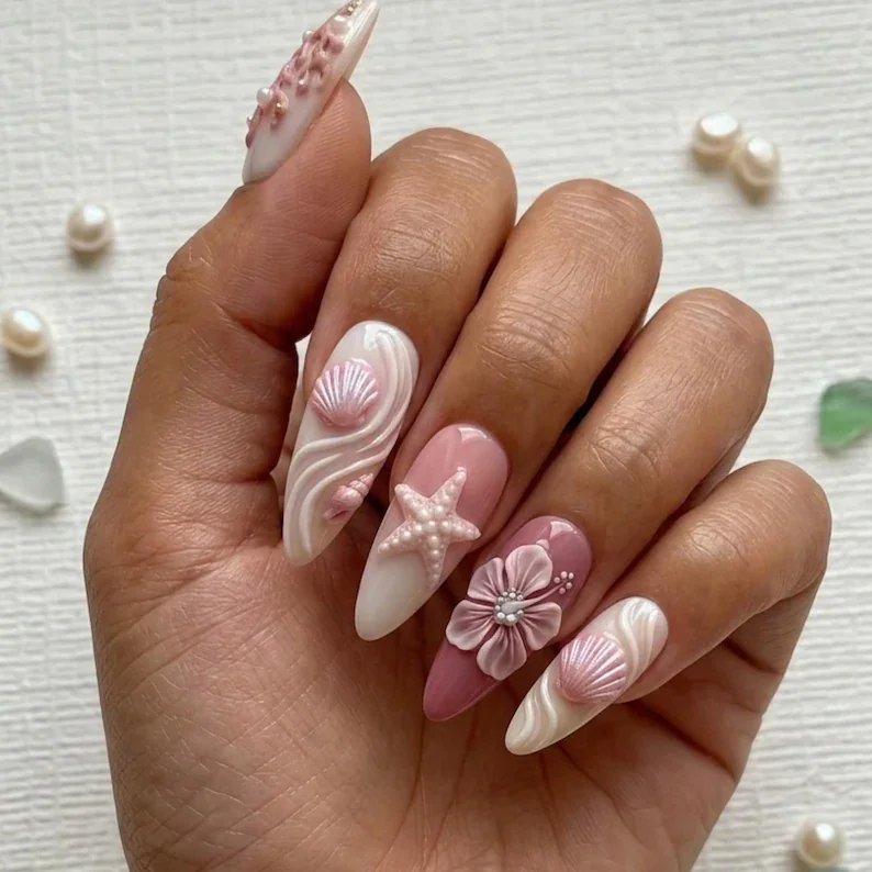mermaid nails, sea nymph nails, press on nails, custom press on nails, fake nails, Nails Art, stained glass nails, gold press on nails, 3d press on nails, luxury press on nails, handmade press on nails