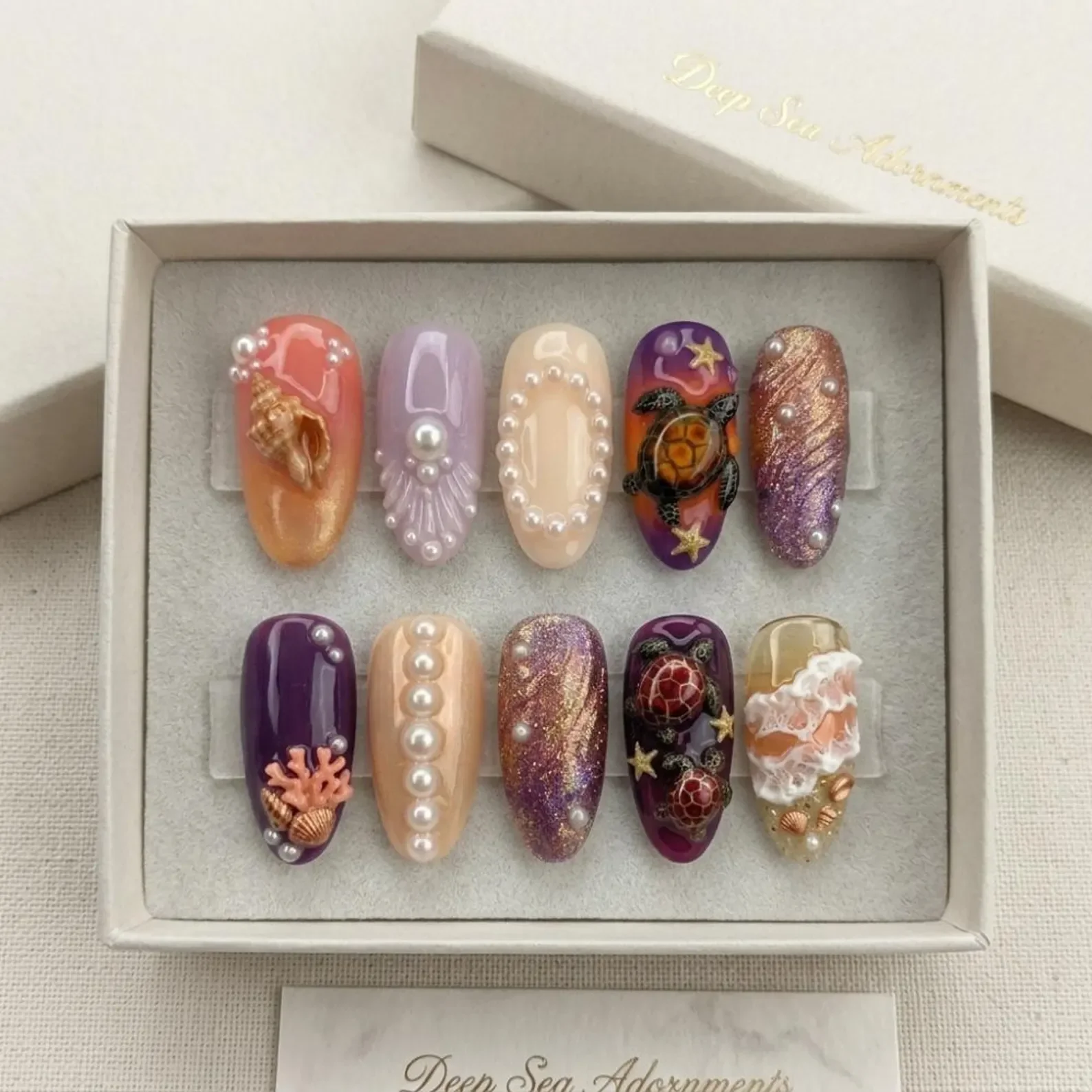 3D Sea Turtle Nails, Press On Nails, press on nails, custom press on nails, fake nails, Nails Art, stained glass nails, gold press on nails, 3d press on nails, luxury press on nails, handmade press on nails