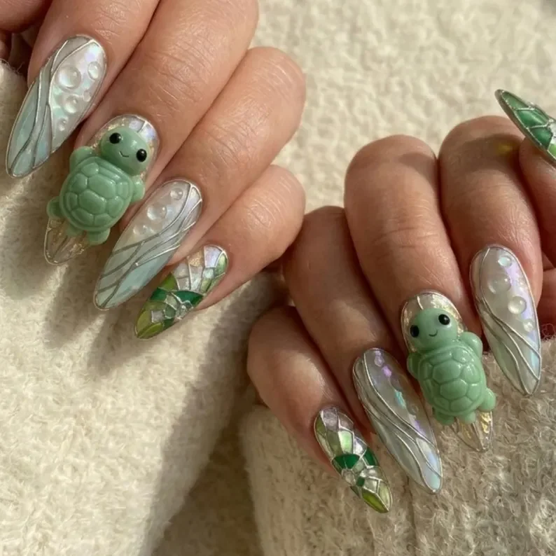 Mosaic Nail Art, Glass Effect Nails, press on nails, custom press on nails, fake nails, Nails Art, stained glass nails, gold press on nails, 3d press on nails, luxury press on nails, handmade press on nails