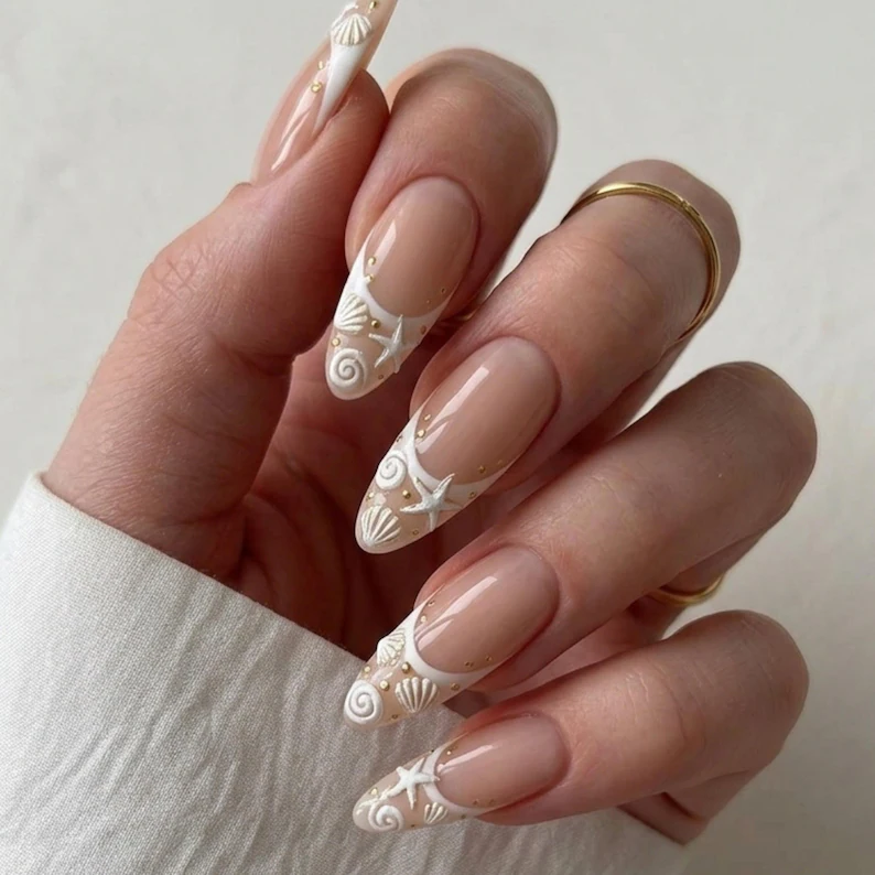 mermaid nails, ocean bridal, press on nails, custom press on nails, fake nails, Nails Art, stained glass nails, gold press on nails, 3d press on nails, luxury press on nails, handmade press on nails