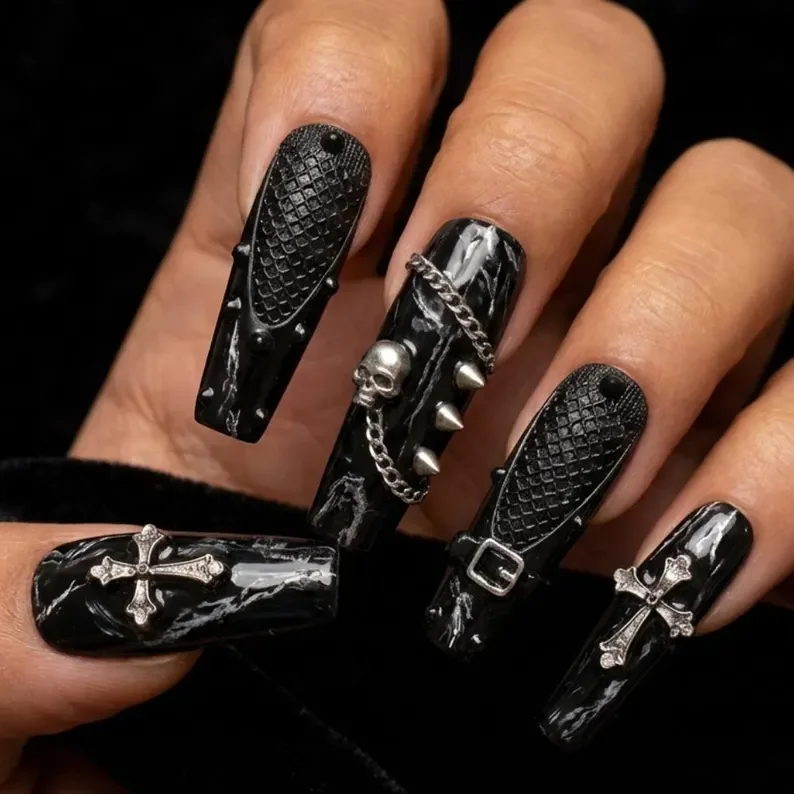 marble color options, skull cross design, press on nails, custom press on nails, fake nails, Nails Art, stained glass nails, gold press on nails, 3d press on nails, luxury press on nails, handmade press on nails