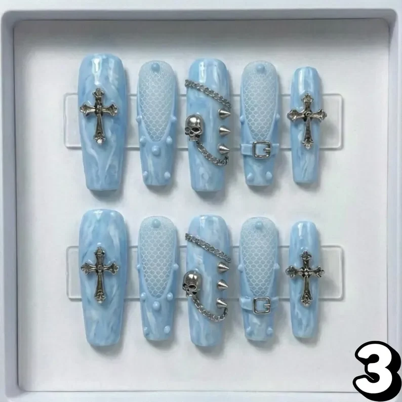 silver gothic nails, 4 color options, press on nails, custom press on nails, fake nails, Nails Art, stained glass nails, gold press on nails, 3d press on nails, luxury press on nails, handmade press on nails
