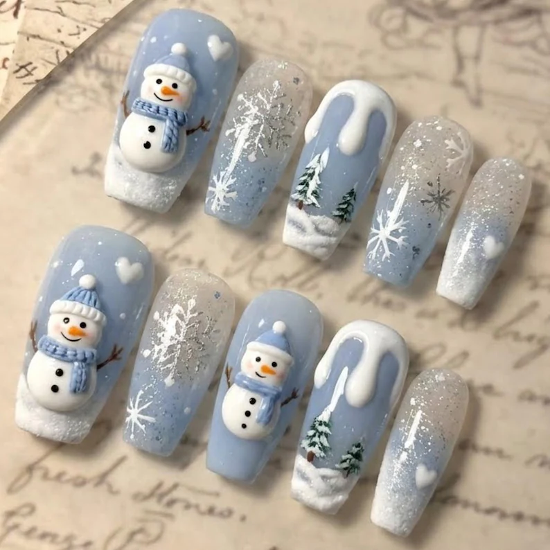 icy blue nails, holiday nail art, press on nails, custom press on nails, fake nails, Nails Art, stained glass nails, gold press on nails, 3d press on nails, luxury press on nails, handmade press on nails