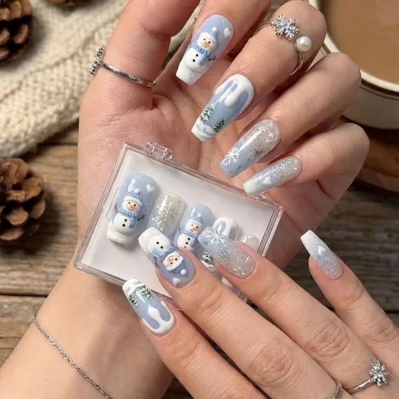 icy blue nails, holiday nail art, press on nails, custom press on nails, fake nails, Nails Art, stained glass nails, gold press on nails, 3d press on nails, luxury press on nails, handmade press on nails