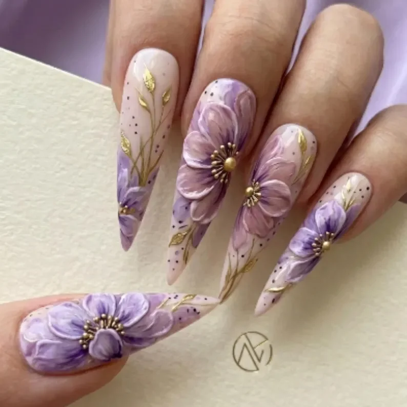 press on nails, luxury lavender, custom press on nails, fake nails, Nails Art, stained glass nails, gold press on nails, 3d press on nails, luxury press on nails, handmade press on nails