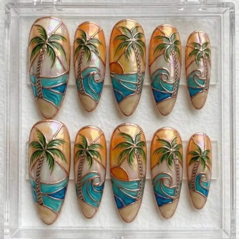 press on nails, rose gold, custom press on nails, fake nails, Nails Art, stained glass nails, gold press on nails, 3d press on nails, luxury press on nails, handmade press on nails