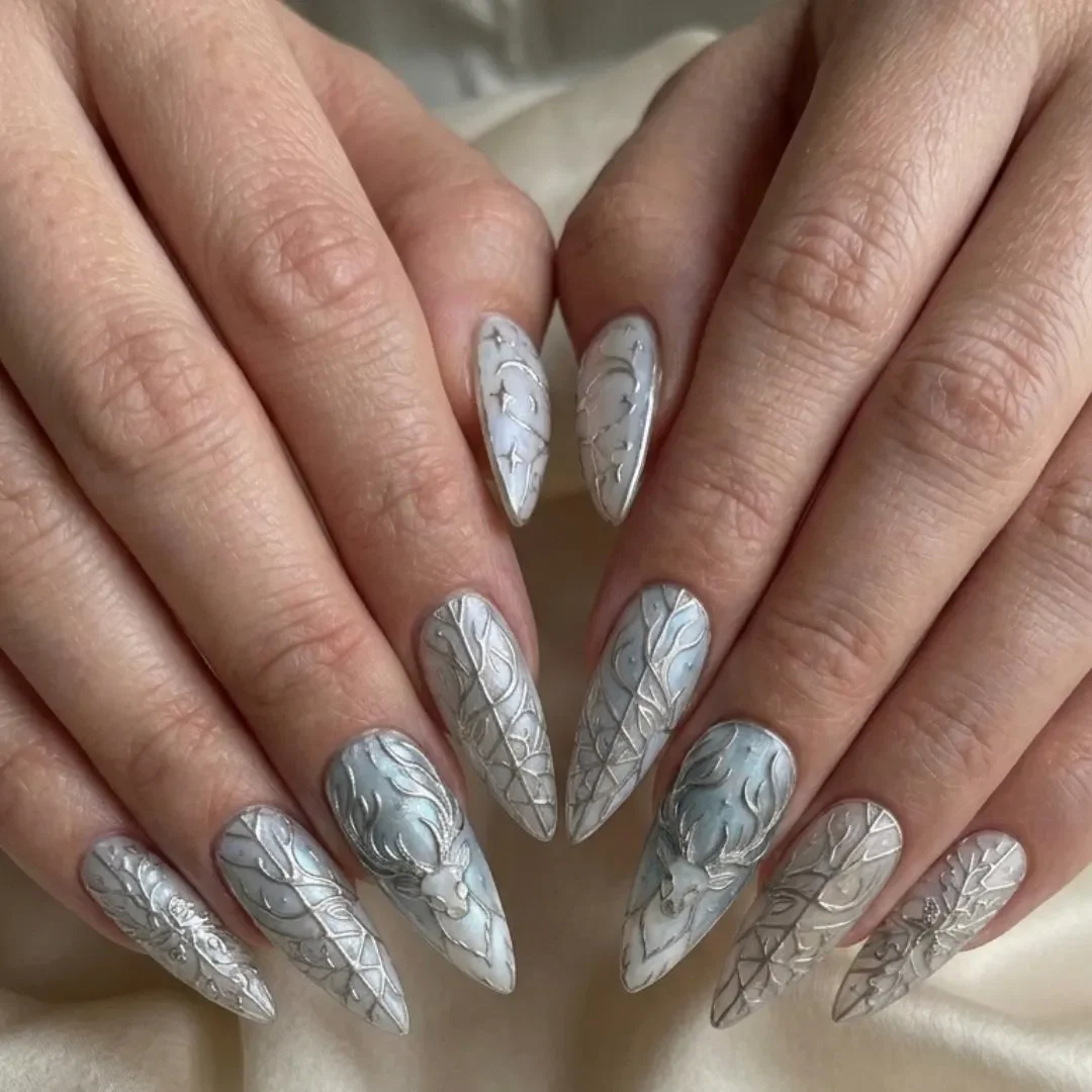 full set, winter manicure, press on nails, custom press on nails, fake nails, Nails Art, stained glass nails, gold press on nails, 3d press on nails, luxury press on nails, handmade press on nails