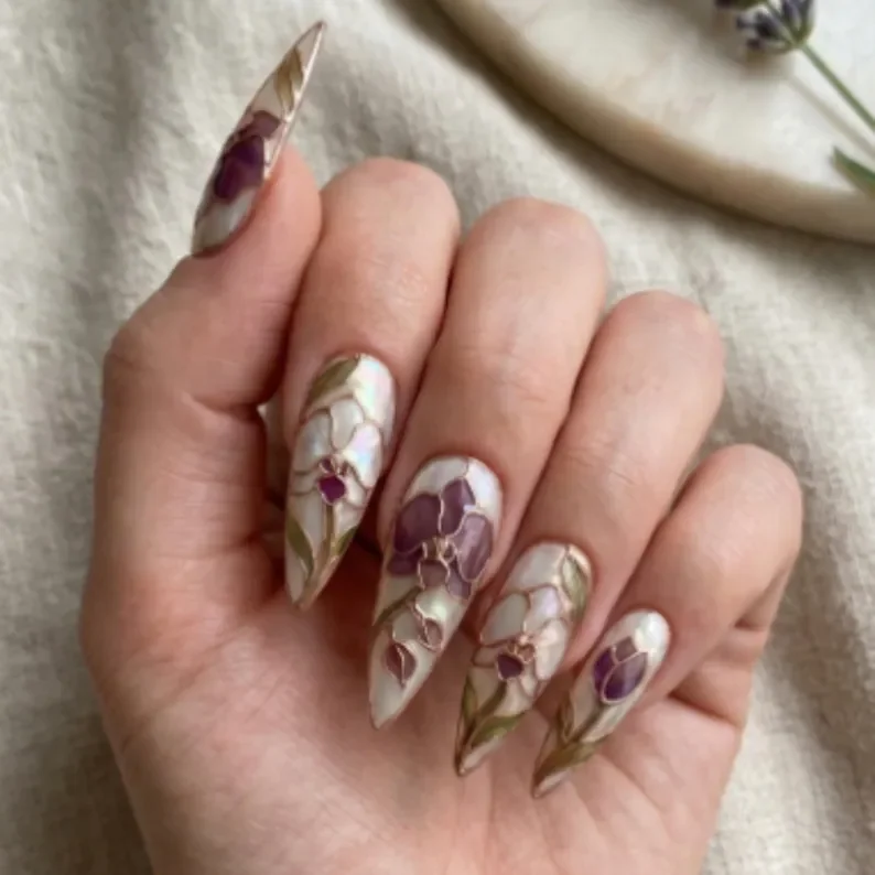 rose gold nails, floral art kit, press on nails, custom press on nails, fake nails, Nails Art, stained glass nails, gold press on nails, 3d press on nails, luxury press on nails, handmade press on nails