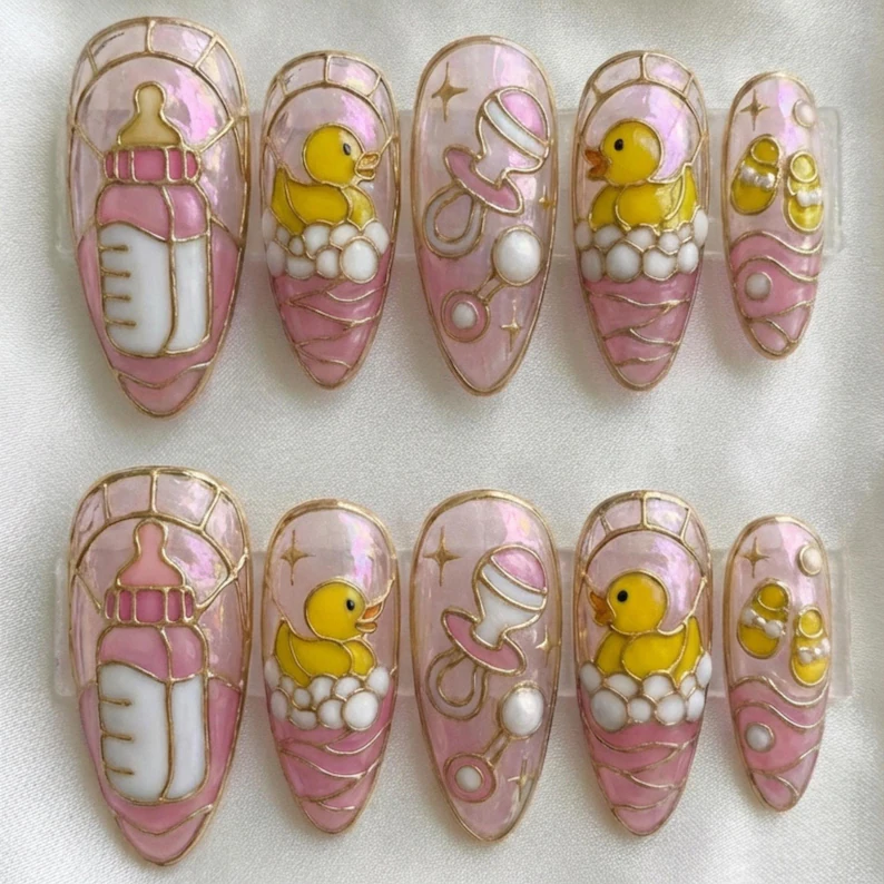 3D stained glass, press on nails, custom press on nails, fake nails, Nails Art, stained glass nails, gold press on nails, 3d press on nails, luxury press on nails, handmade press on nails