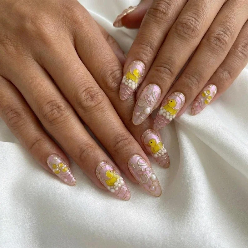 shower art nails, stained glass nails, press on nails, custom press on nails, fake nails, Nails Art, gold press on nails, 3d press on nails, luxury press on nails, handmade press on nails