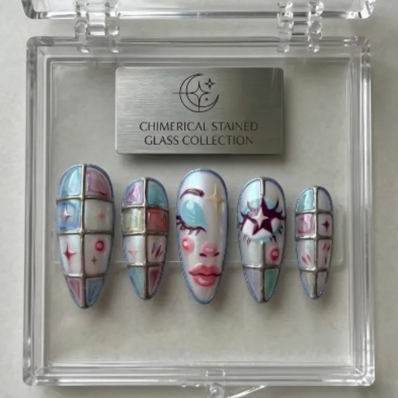 pearl nails, iridescent nails, press on nails, custom press on nails, fake nails, Nails Art, stained glass nails, gold press on nails, 3d press on nails, luxury press on nails, handmade press on nails