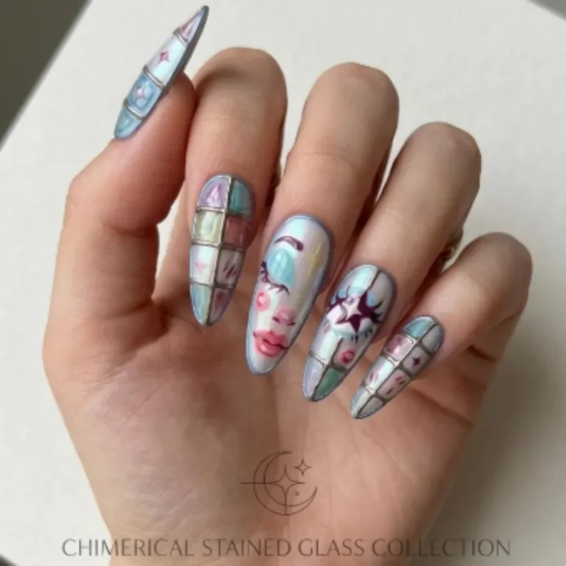 3D nail art, stained glass nails, press on nails, custom press on nails, fake nails, Nails Art, gold press on nails, 3d press on nails, luxury press on nails, handmade press on nails