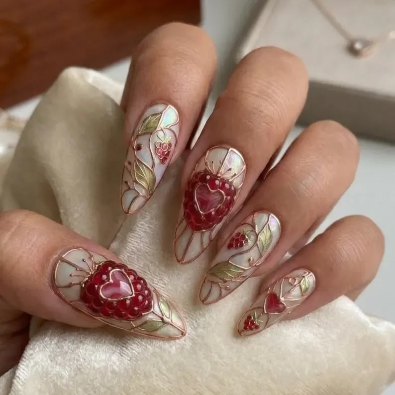 press on nails, rose gold heart, custom press on nails, fake nails, Nails Art, stained glass nails, gold press on nails, 3d press on nails, luxury press on nails, handmade press on nails