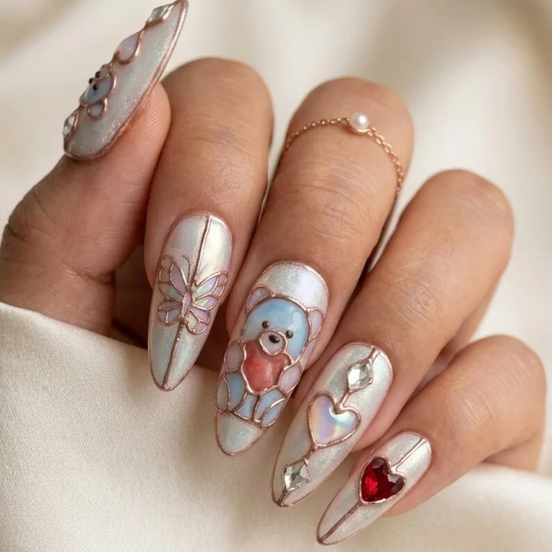 press on nails, custom press on nails, fake nails, Nails Art, stained glass nails, gold press on nails, 3d press on nails, luxury press on nails, handmade press on nails