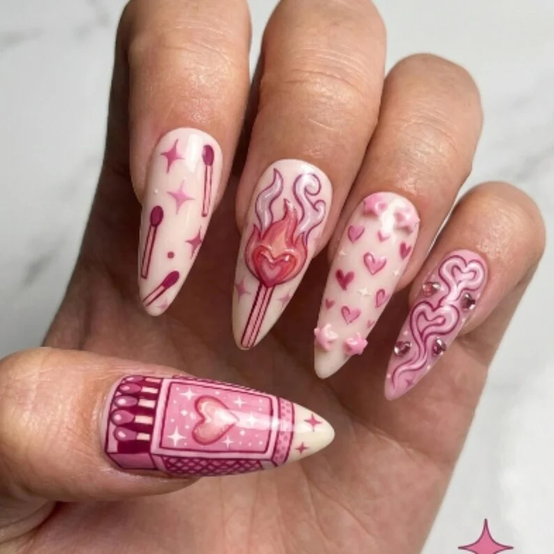 press on nails, kawaii pink, custom press on nails, fake nails, Nails Art, stained glass nails, gold press on nails, 3d press on nails, luxury press on nails, handmade press on nails