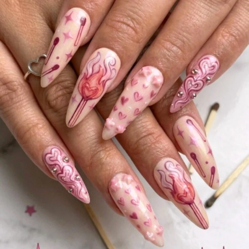 pink press on, 3D nail art, press on nails, custom press on nails, fake nails, Nails Art, stained glass nails, gold press on nails, 3d press on nails, luxury press on nails, handmade press on nails