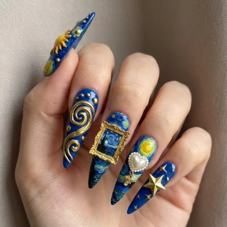 Celestial Gold, Framed Art, press on nails, custom press on nails, fake nails, Nails Art, stained glass nails, gold press on nails, 3d press on nails, luxury press on nails, handmade press on nails