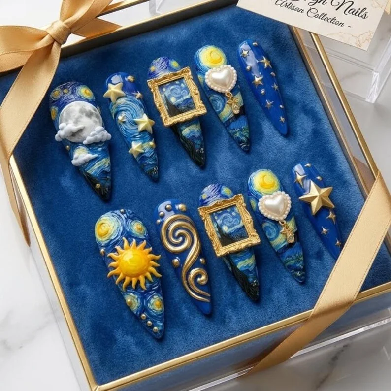 Press On Nails, Gold Star Nails, press on nails, custom press on nails, fake nails, Nails Art, stained glass nails, gold press on nails, 3d press on nails, luxury press on nails, handmade press on nails