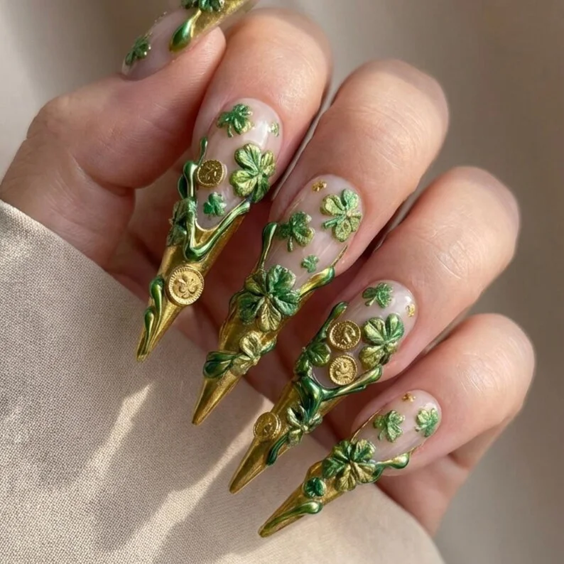 3D stiletto nails, press on nails, custom press on nails, fake nails, Nails Art, stained glass nails, gold press on nails, 3d press on nails, luxury press on nails, handmade press on nails