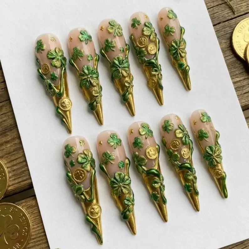 3D stiletto nails, press on nails, custom press on nails, fake nails, Nails Art, stained glass nails, gold press on nails, 3d press on nails, luxury press on nails, handmade press on nails