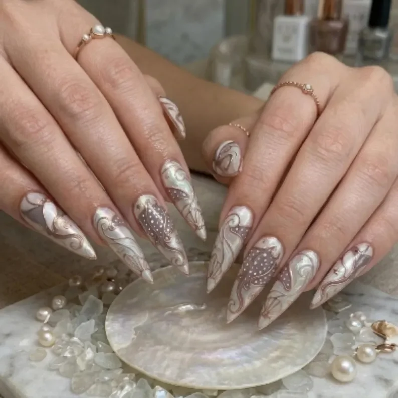 Rose gold nails, Sirencore art, press on nails, custom press on nails, fake nails, Nails Art, stained glass nails, gold press on nails, 3d press on nails, luxury press on nails, handmade press on nails