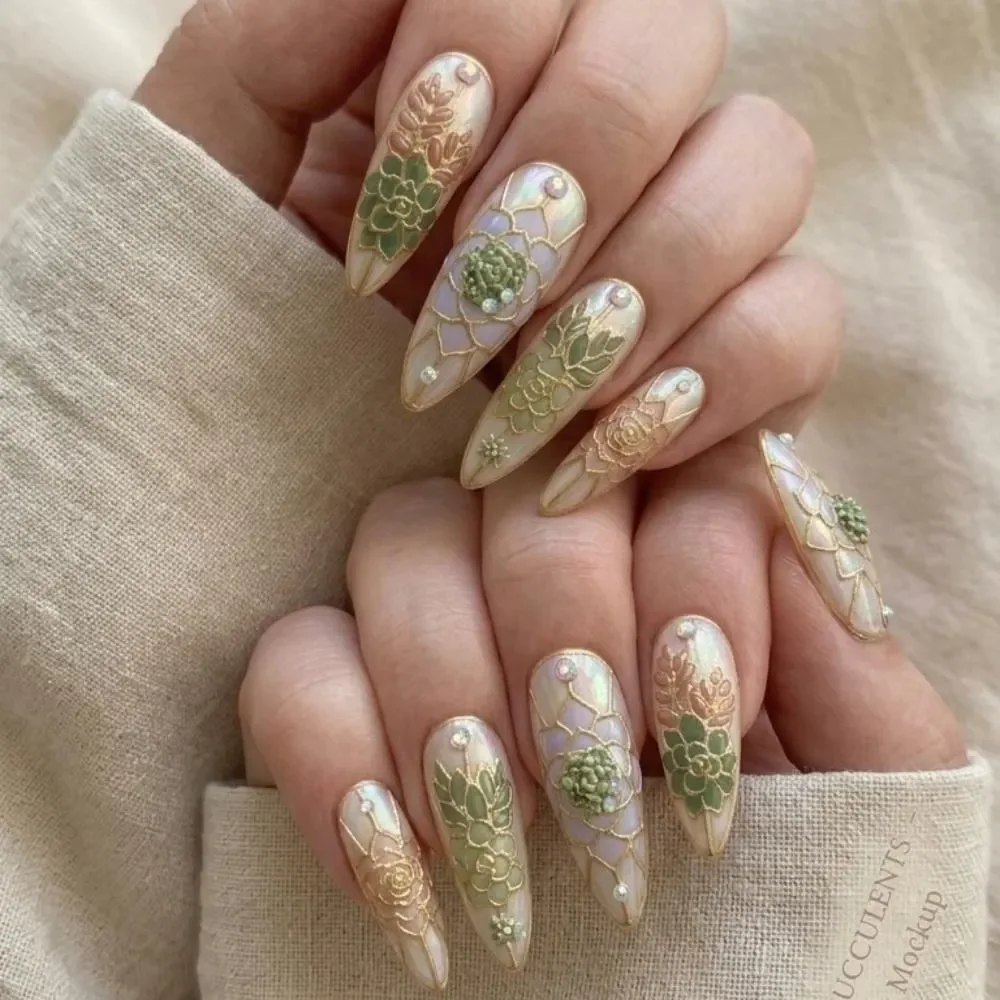 iridescent pearl, fake press on nails, press on nails, custom press on nails, fake nails, Nails Art, stained glass nails, gold press on nails, 3d press on nails, luxury press on nails, handmade press on nails