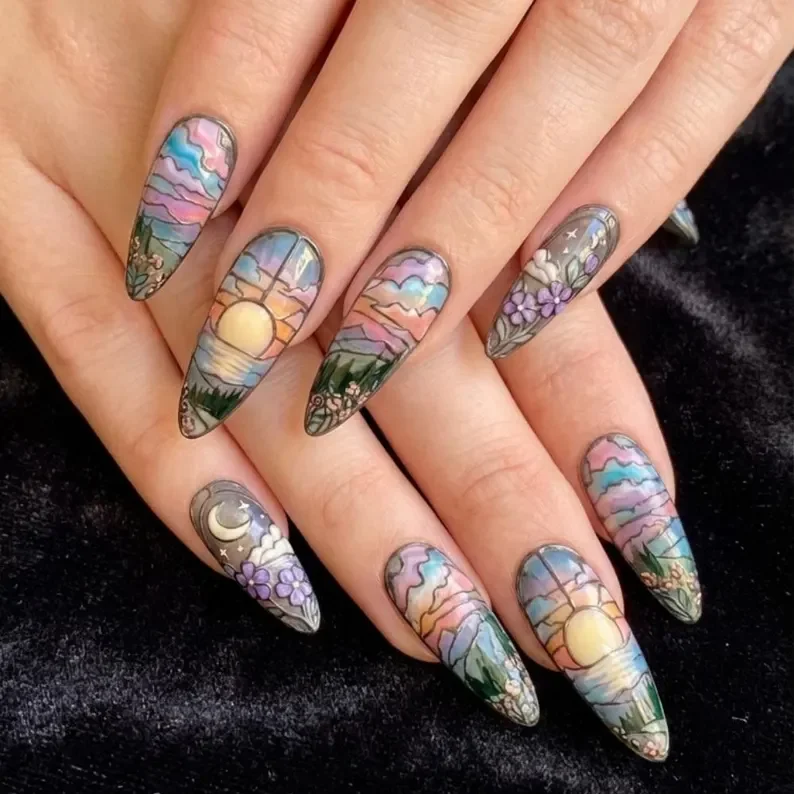 Press On Nails, Luxury Whimsigoth, press on nails, custom press on nails, fake nails, Nails Art, stained glass nails, gold press on nails, 3d press on nails, luxury press on nails, handmade press on nails