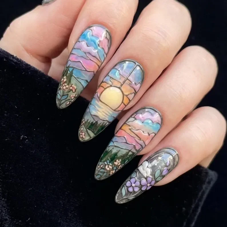 Press On Nails, Luxury Whimsigoth, press on nails, custom press on nails, fake nails, Nails Art, stained glass nails, gold press on nails, 3d press on nails, luxury press on nails, handmade press on nails