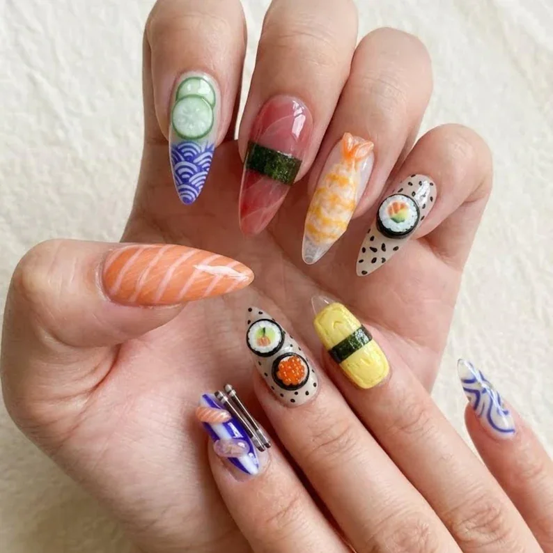 hand-painted nail art, foodie nail art, press on nails, custom press on nails, fake nails, Nails Art, stained glass nails, gold press on nails, 3d press on nails, luxury press on nails, handmade press on nails
